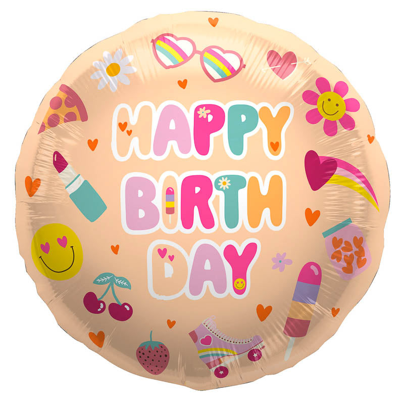 Smiley Happy Birthday Folienballon / Rund