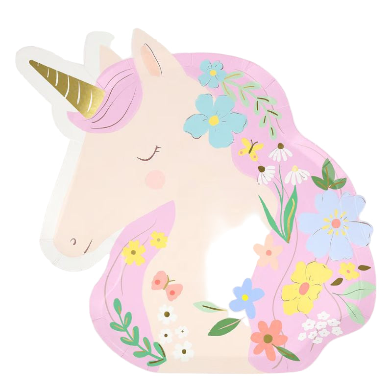 Einhorn Party Teller / Pastell / Blumen