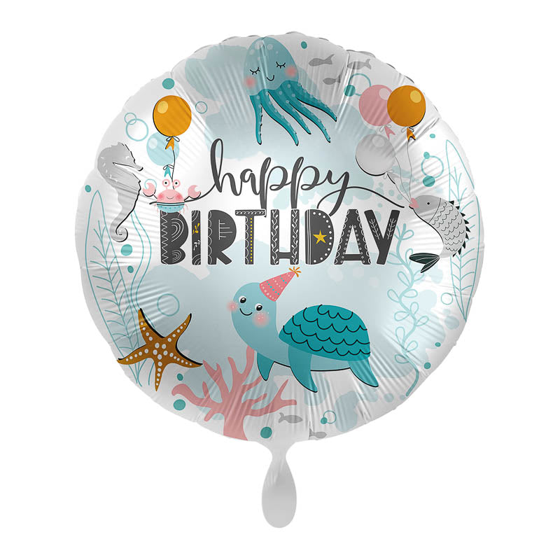 Unterwasser Happy Birthday Folienballon / Schildkröte / Rund