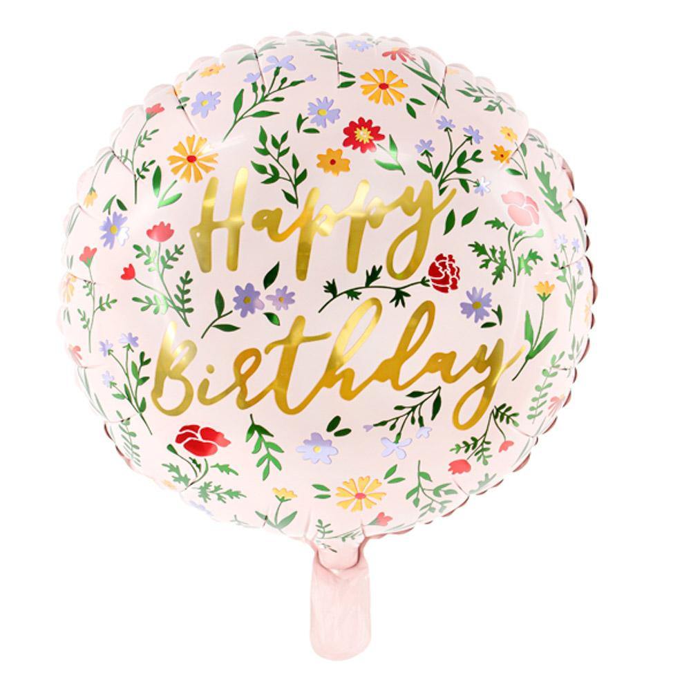 folienballon happy birthday rosa blumen 