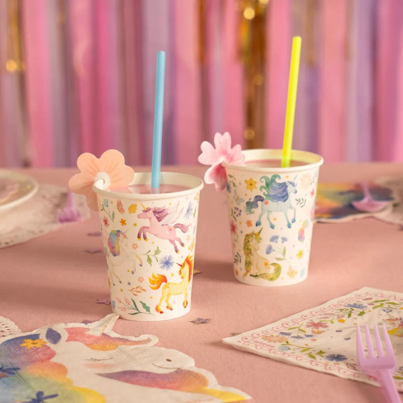Einhorn & Blumen Party Becher (10 Stück) – Printfetti
