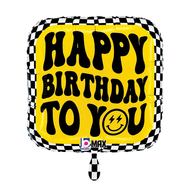 Smiley Racing Folienballon Gelb / Eckig