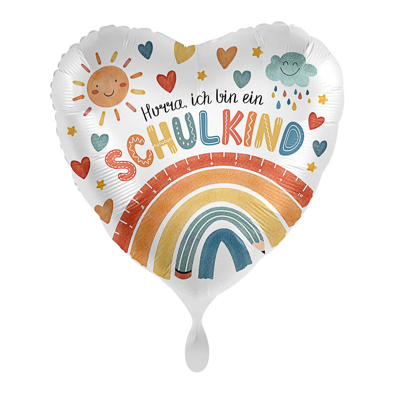 Schulkind Folienballon Regenbogen / Herz