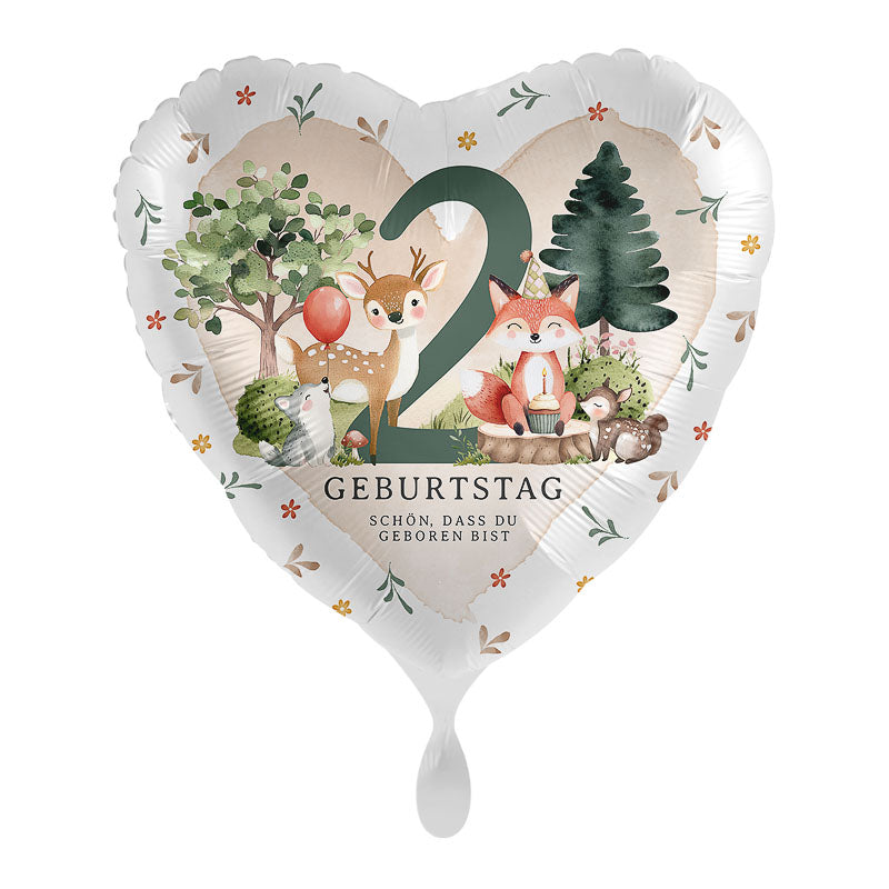 Waldtiere Folienballon / 2. Geburtstag / Herz
