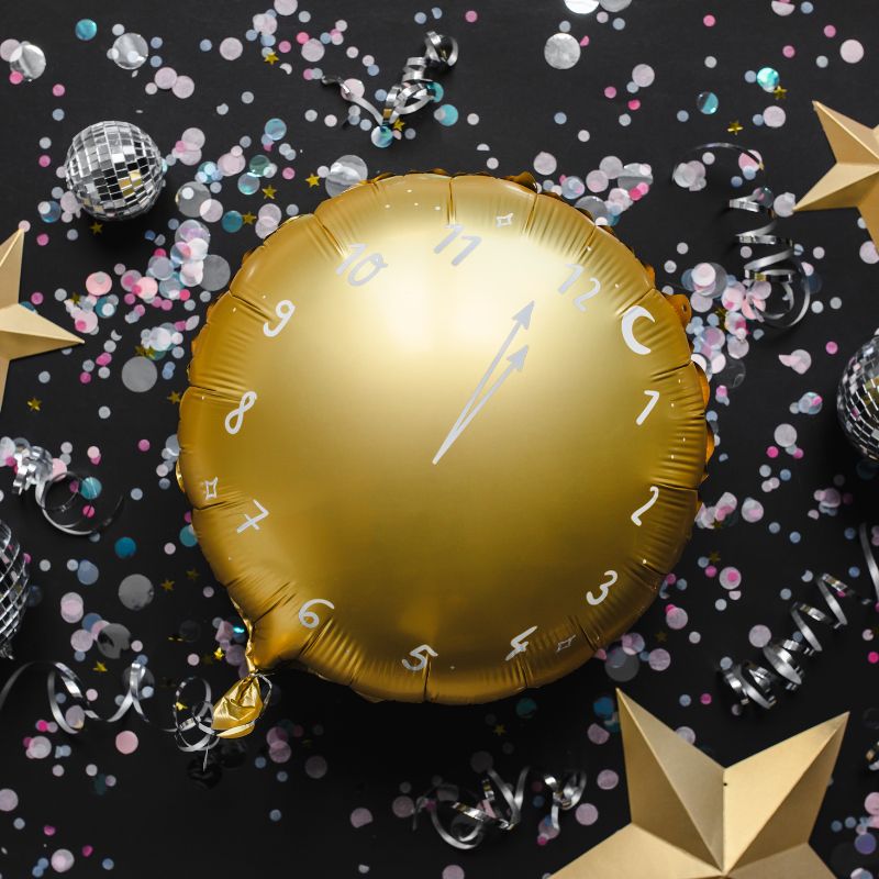 Uhr Folienballon / Gold / Silvester