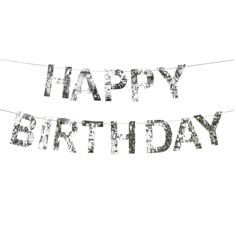 Happy Birthday Girlande / Silber / Fransen