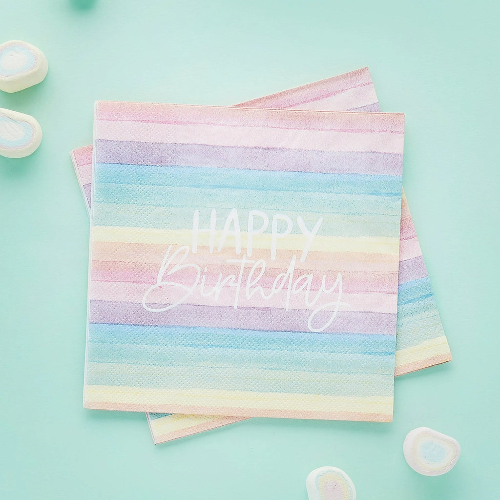 Happy Birthday Servietten - Pastell 