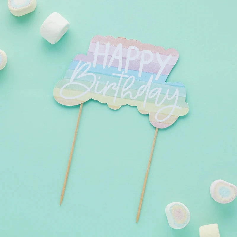 Happy Birthday Kuchen Topper - Pastell