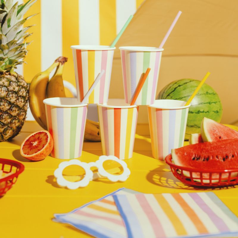 Streifen Party Becher / Set / Pastell (6 Stück) – Printfetti
