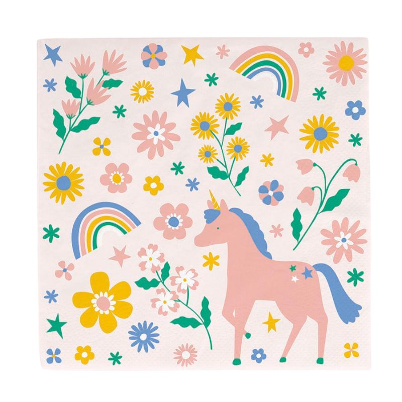 Einhorn & Blumen Servietten / Rosa