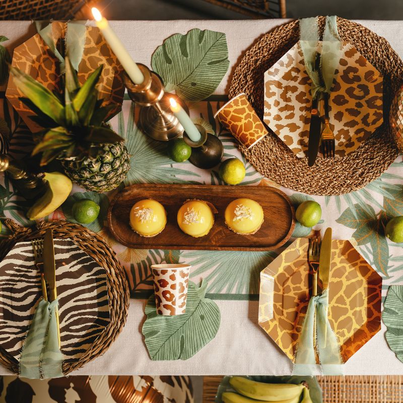 Safari Party Teller / Mix / Tierfell / Eckig (6 Stück) – Printfetti