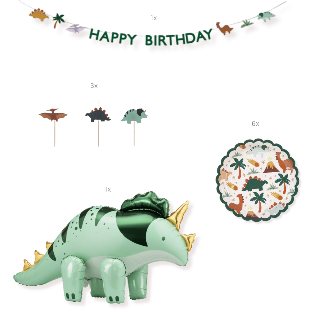 Dino Party Ballon-Set – Mit 5 Folienballons, Ballongas & Schnur, Perfekt Für Kindergeburtstag!