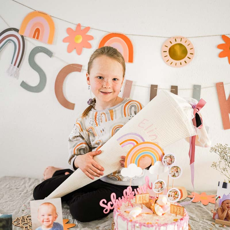 Folienballon 'Hallo Schule' Mit Regenbogen – 43 Cm, Für Einschulung & Schulstart, Von Premioloon