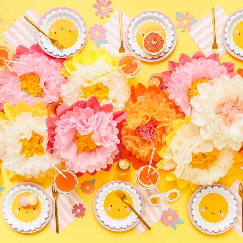 Blumen Pompons / Orange / Gelb / Pink
