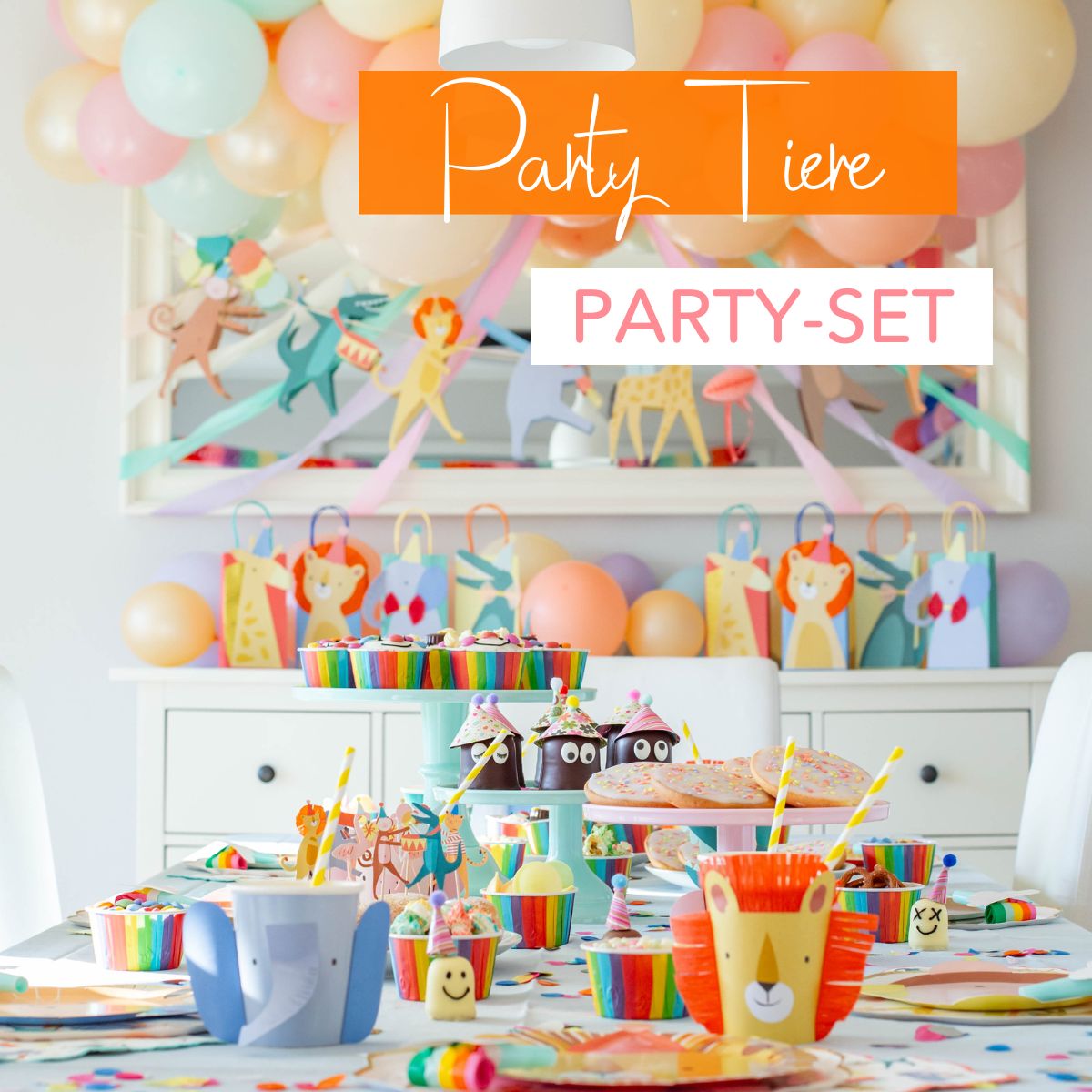 Party Tiere Deko Set (8 Personen) für den Kindergeburtstag – Printfetti