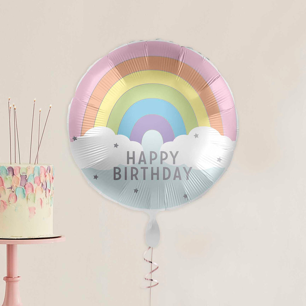 Pastell Regenbogen Happy Birthday Folienballon - Rund