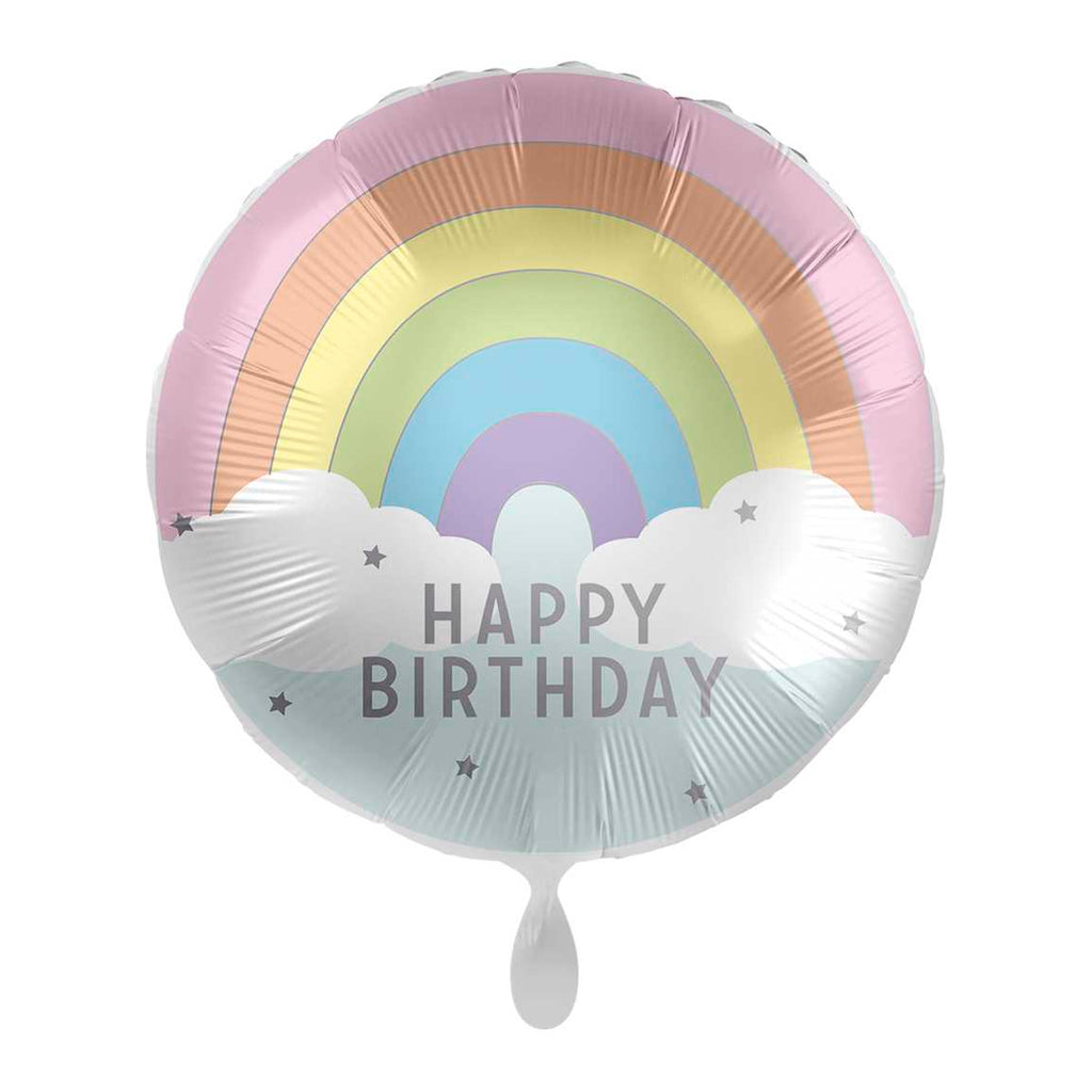 Pastell Regenbogen Happy Birthday Folienballon - Rund