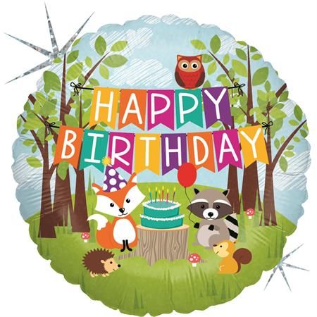 happy birthday waldtiere folienballon rund