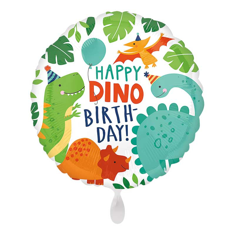 dino happy birthday ballon bunt rund