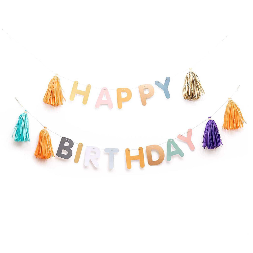 diy happy birthday girlande tassel pastell