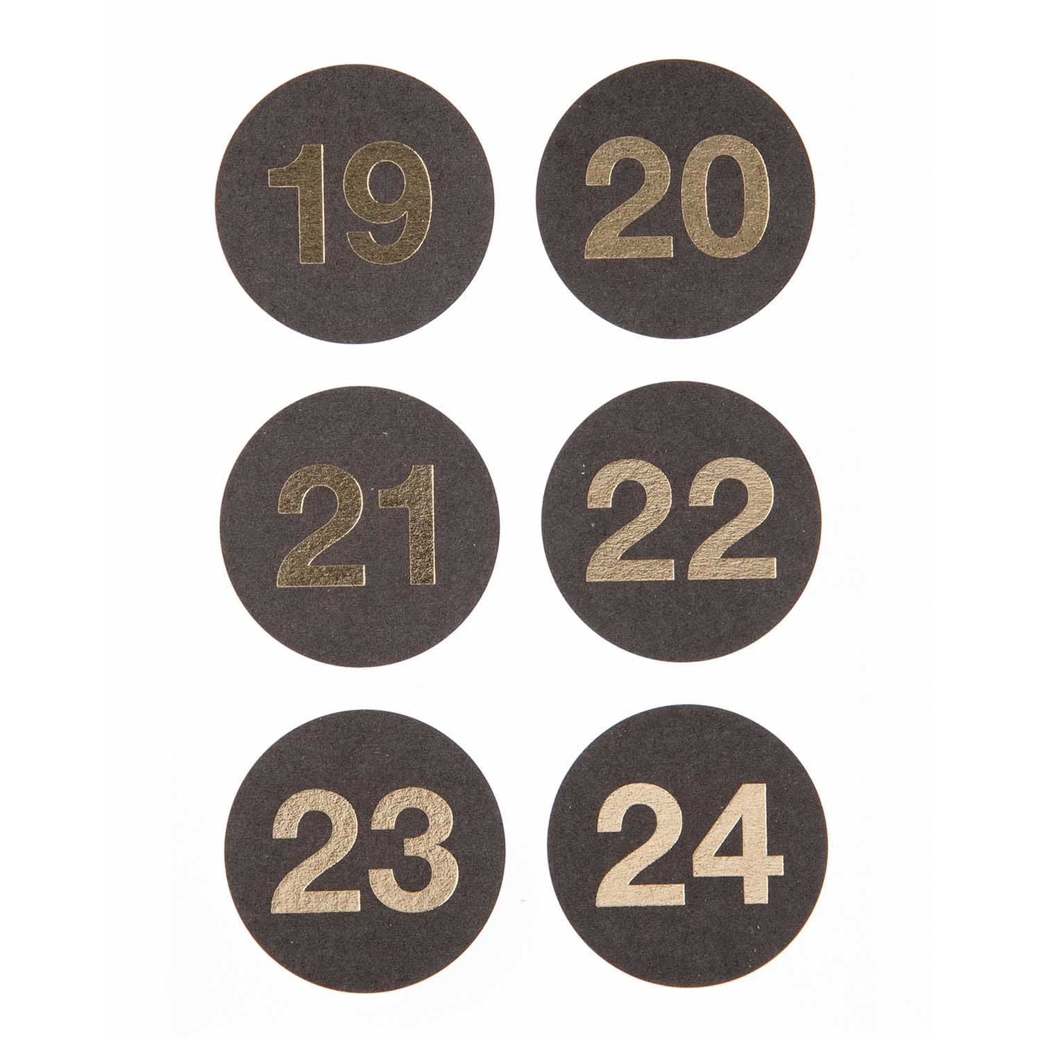 5er Pack Aufkleber Adventskalenderzahlen Schwarz/Weiß 1 - 24 auf Bogen  rund, Ø 40 mm (5 x 24 Zahlen) - Aufkleber-Shop
