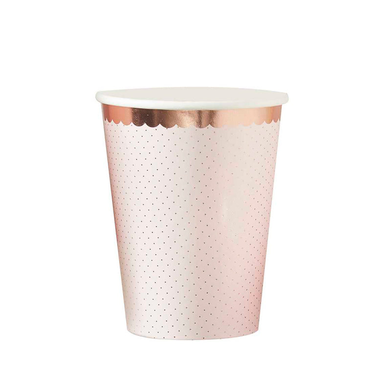 rosa punkte party becher rosegold rand