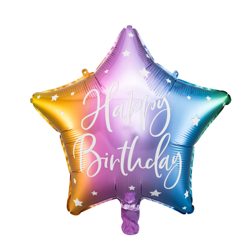 happy birthday stern folienballon regenbogen silber