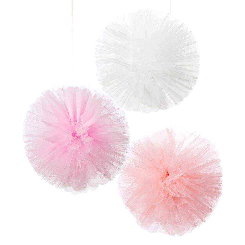 tüll pom poms weiß rosa