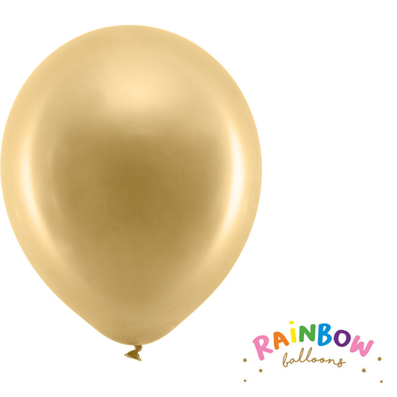 10 rainbow ballons metallic gold