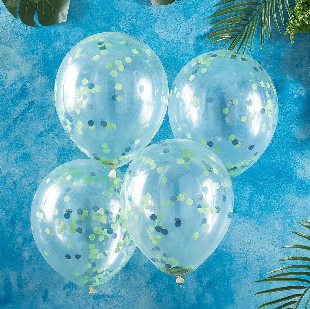 Ballons mit Konfetti grün blau (5 Stück) - Printfetti