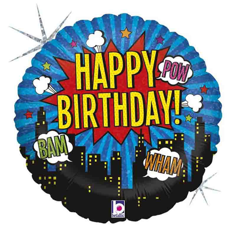superhelden happy birthday folienballon rund 