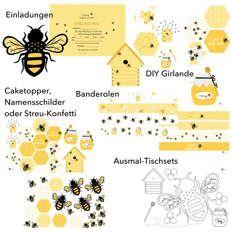 Bienen-Deko für den Kindergeburtstag zum selber Basteln – Printfetti