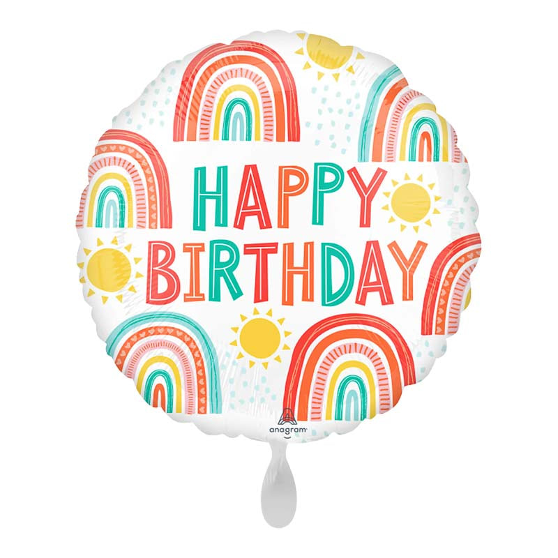 Happy Birthday Regenbogen Folienballon - Rund