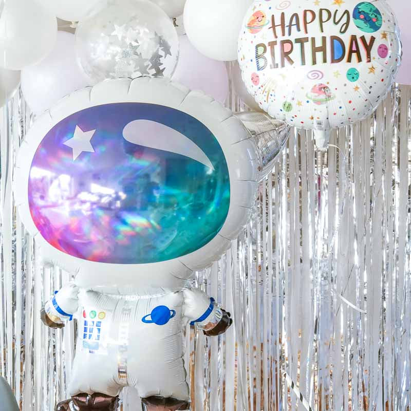 Weltraum Happy Birthday Folienballon Weiss